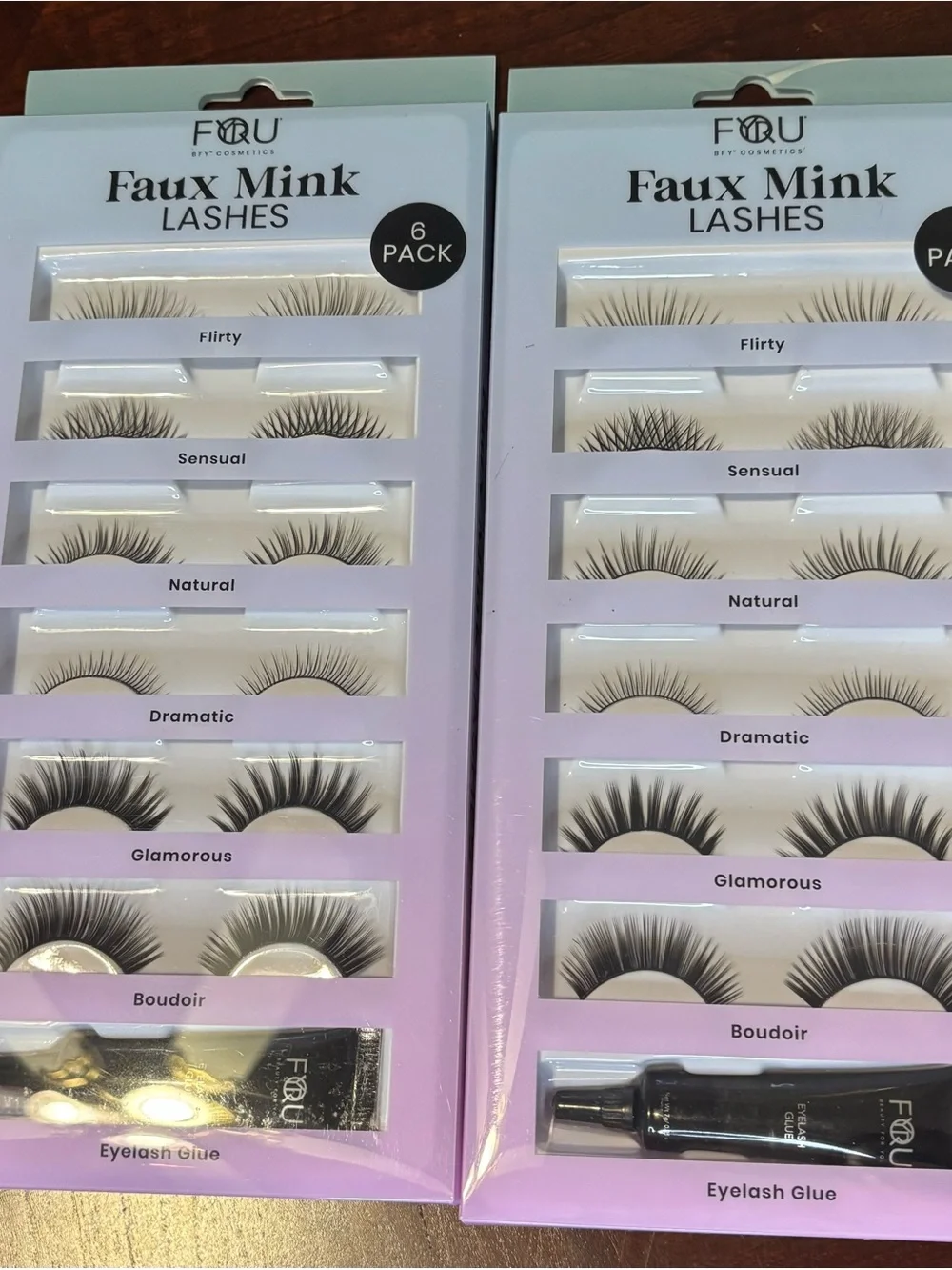 2 Packs of 6 Faux Mink Lashes with Eyelash Glue - Black